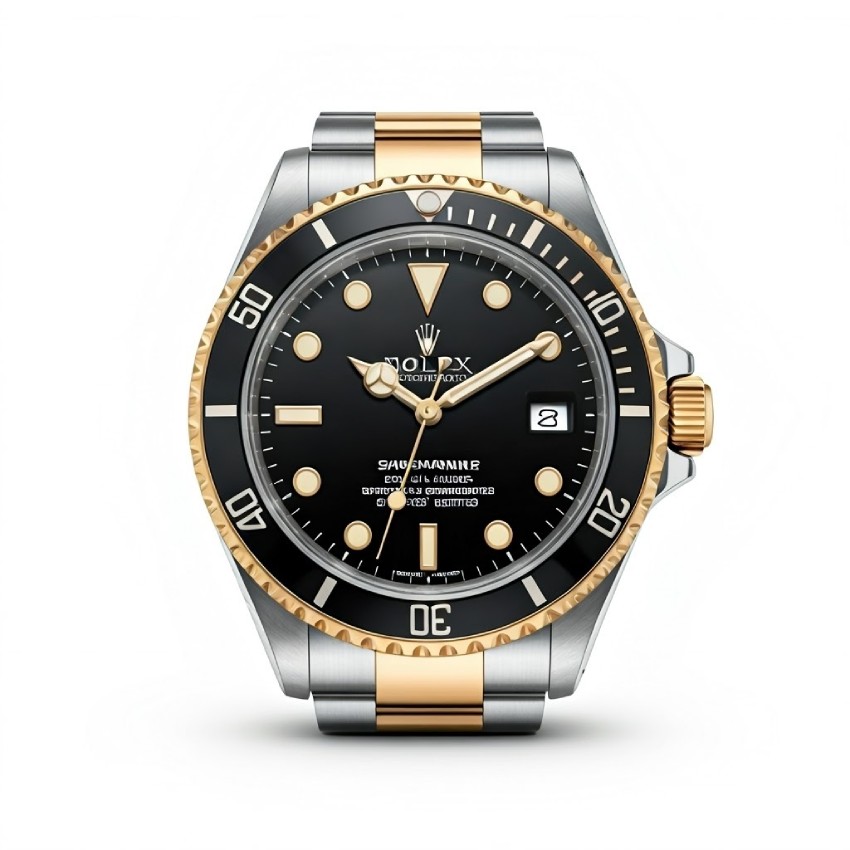 An-AI depiction of a front framing, porcelain or ceramic evaporator, Rolex submariner.